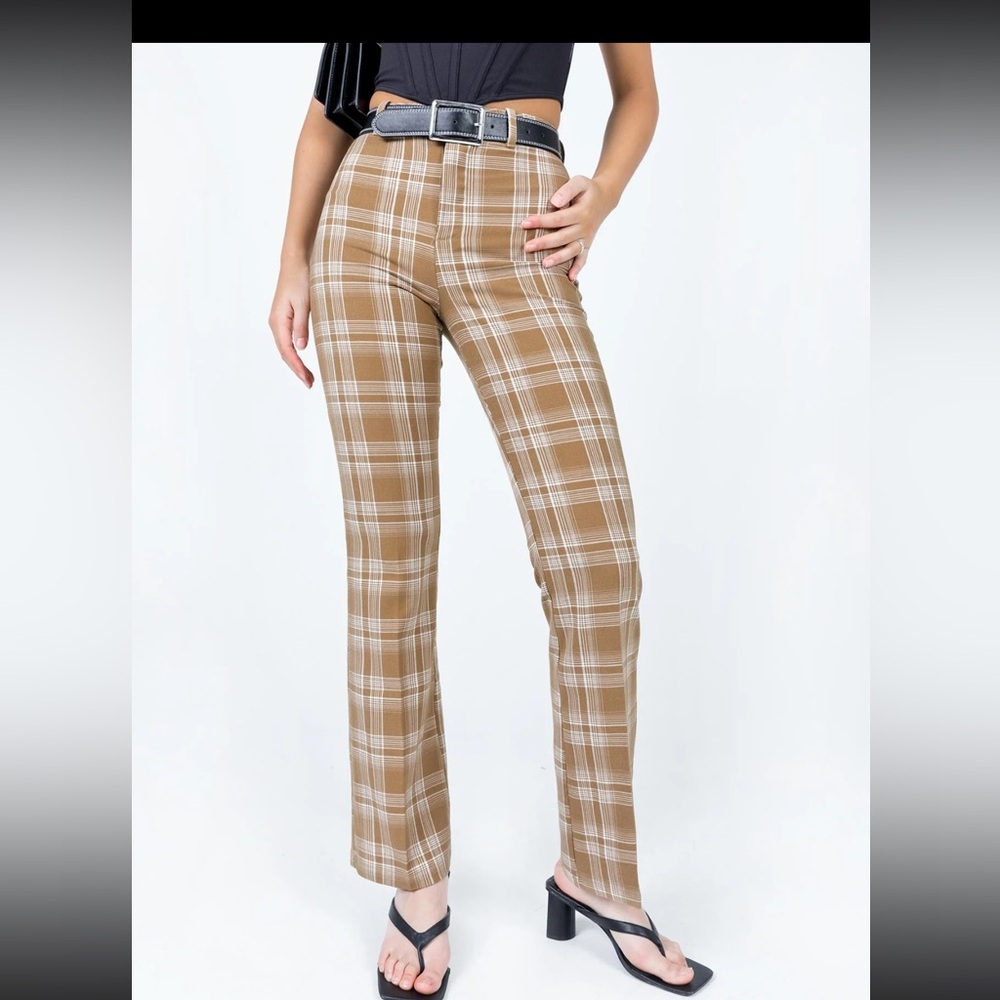 Plaid Tan Women's Pants princess polly The Taffie Pants Brown / Plaid Tan